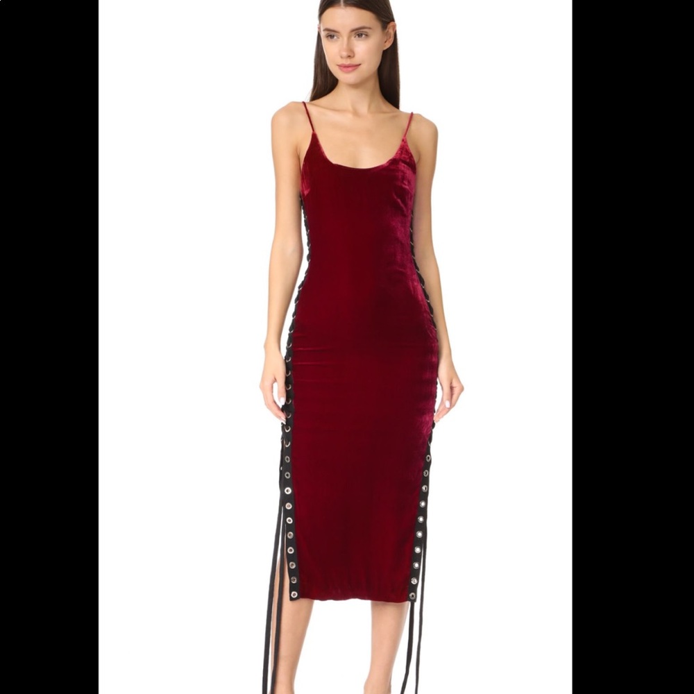 Vatanika xRevolve Red Velvet Lace-up MIDI dress NWT